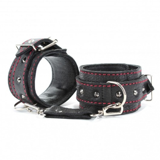 Черные наручники из натуральной кожи на карабинах - БДСМ Арсенал - купить с доставкой в Самаре