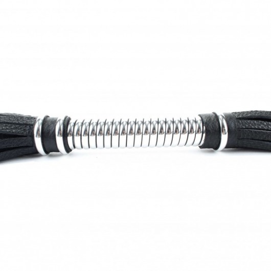 Черная длинная плеть с серебристой ручкой - 56 см. - БДСМ Арсенал - купить с доставкой в Самаре