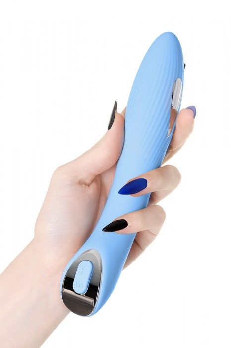 Голубой силиконовый вибратор с электростимуляцией TESLA G-POINT - 21 см. - ToyFa - купить с доставкой в Самаре