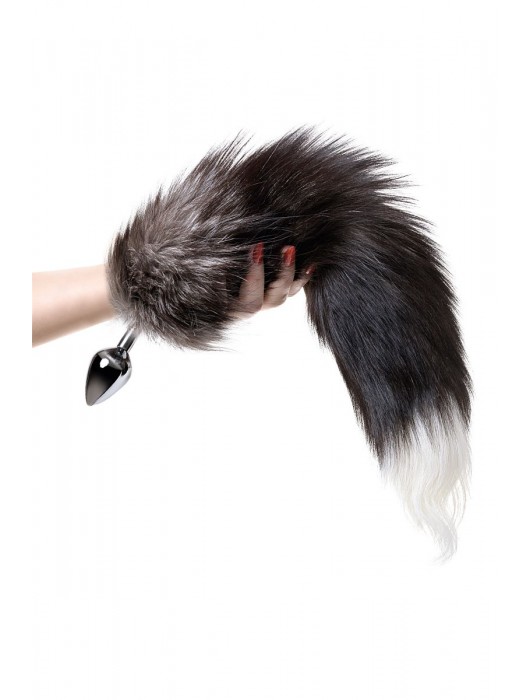 Серебристая металлическая анальная втулка с хвостом чернобурой лисы - размер S - ToyFa - купить с доставкой в Самаре