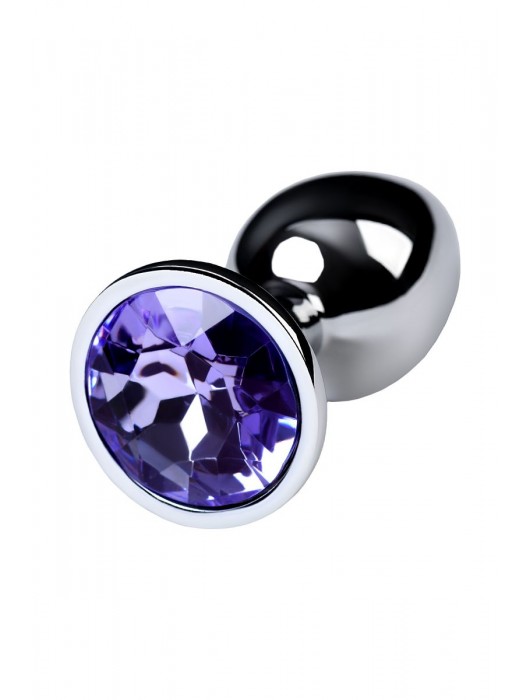 Серебристая конусовидная анальная пробка с фиолетовым кристаллом - 7 см. - ToyFa - купить с доставкой в Самаре