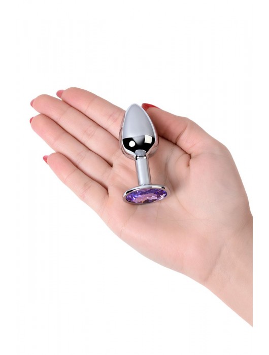 Серебристая конусовидная анальная пробка с фиолетовым кристаллом - 7 см. - ToyFa - купить с доставкой в Самаре