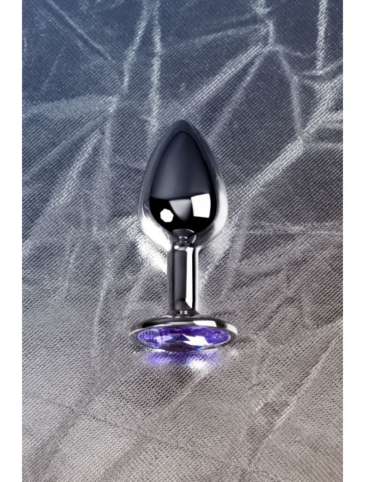 Серебристая конусовидная анальная пробка с фиолетовым кристаллом - 7 см. - ToyFa - купить с доставкой в Самаре