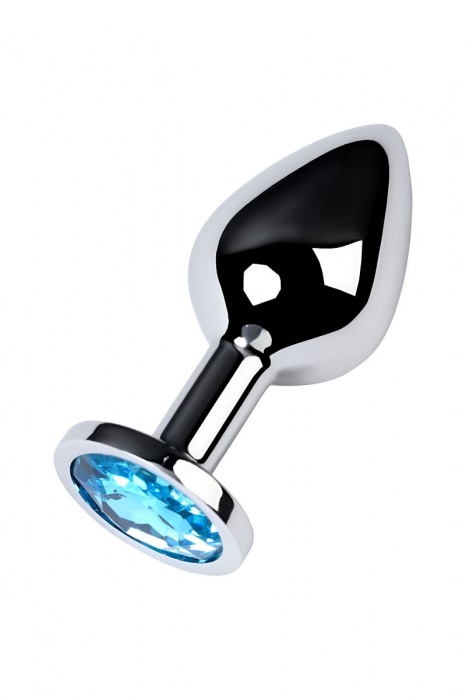 Серебристая конусовидная анальная пробка с голубым кристаллом - 8 см. - ToyFa - купить с доставкой в Самаре