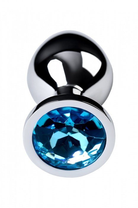 Серебристая конусовидная анальная пробка с голубым кристаллом - 8 см. - ToyFa - купить с доставкой в Самаре