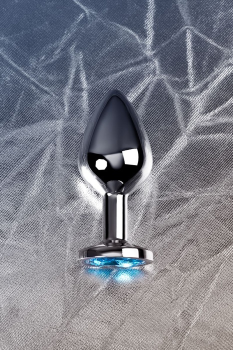 Серебристая конусовидная анальная пробка с голубым кристаллом - 8 см. - ToyFa - купить с доставкой в Самаре