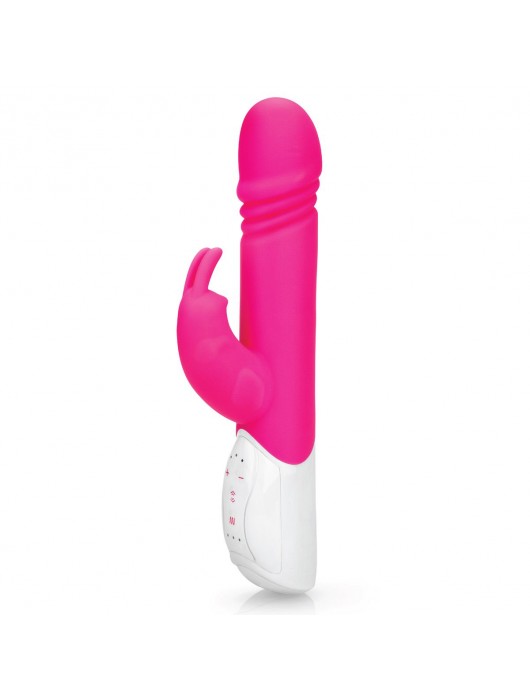 Розовый вибратор-кролик с возвратно-поступательными движениями головки - 24 см. - Rabbit Essentials