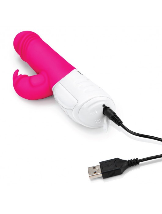 Розовый вибратор-кролик с возвратно-поступательными движениями головки - 24 см. - Rabbit Essentials