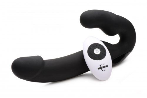 Черный безремневой страпон Urge Silicone Strap On с пультом ДУ - 24 см. - XR Brands - купить с доставкой в Самаре