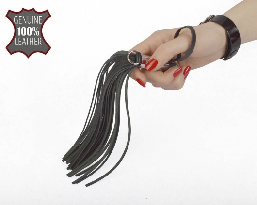 Черный кистевой флогер с серебристой ручкой - 23 см. - Sitabella - купить с доставкой в Самаре