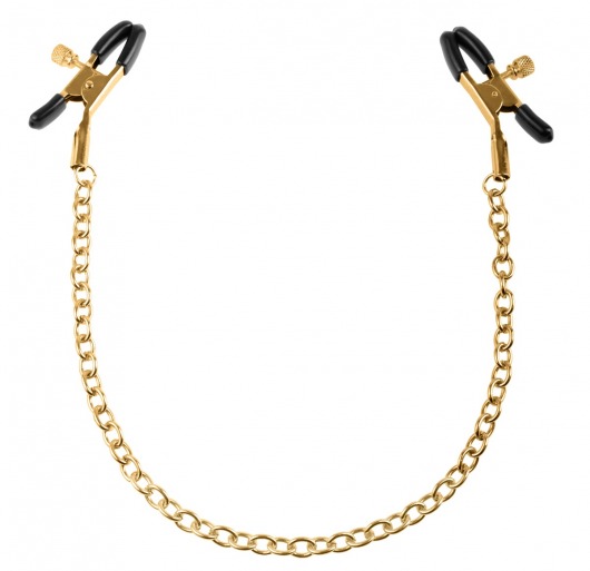 Чёрные с золотом зажимы на соски Gold Chain Nipple Clamps - Pipedream - купить с доставкой в Самаре