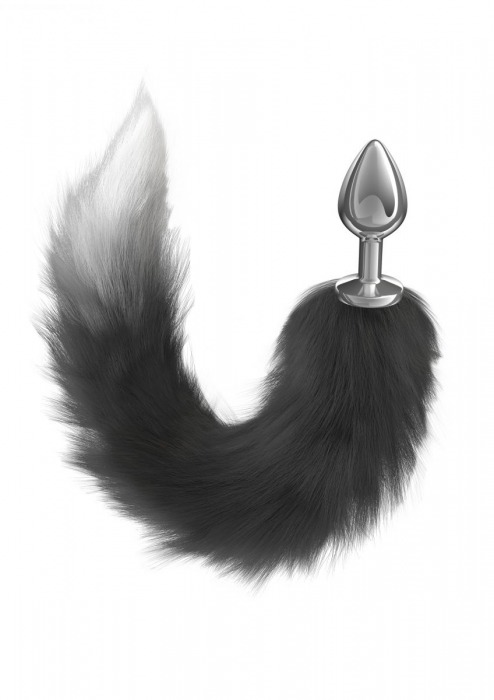 Серебристая анальная пробка с черным хвостом Starlit - Lola Games - купить с доставкой в Самаре