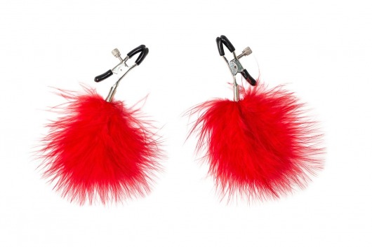 Зажимы на соски с красным пухом Euphoric - Lola Games - купить с доставкой в Самаре