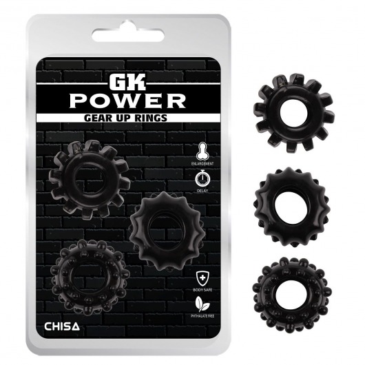 Набор из 3 черных эрекционных колец Gear Up Rings - Chisa - в Самаре купить с доставкой