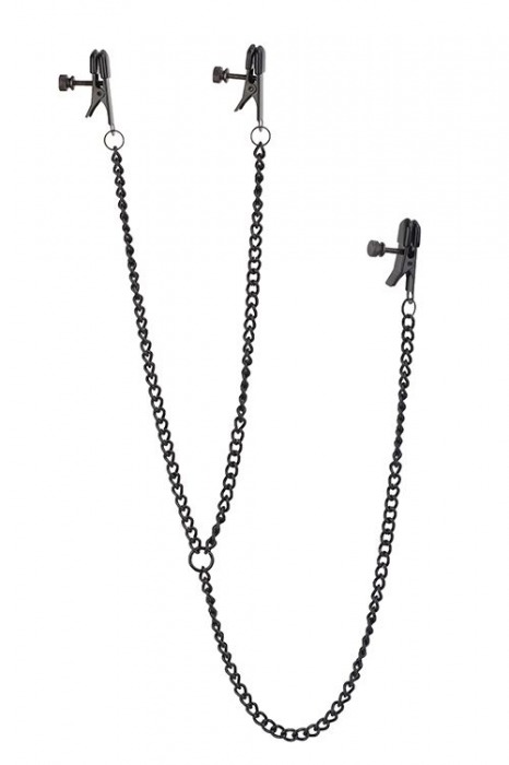 Черные зажимы на соски и клитор на цепочке DELUXE NIPPLE   CLIT CLAMPS - Dream Toys - купить с доставкой в Самаре