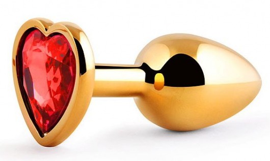 Золотистая анальная пробка с красным стразом-сердечком - 7 см. - Anal Jewelry Plug - купить с доставкой в Самаре