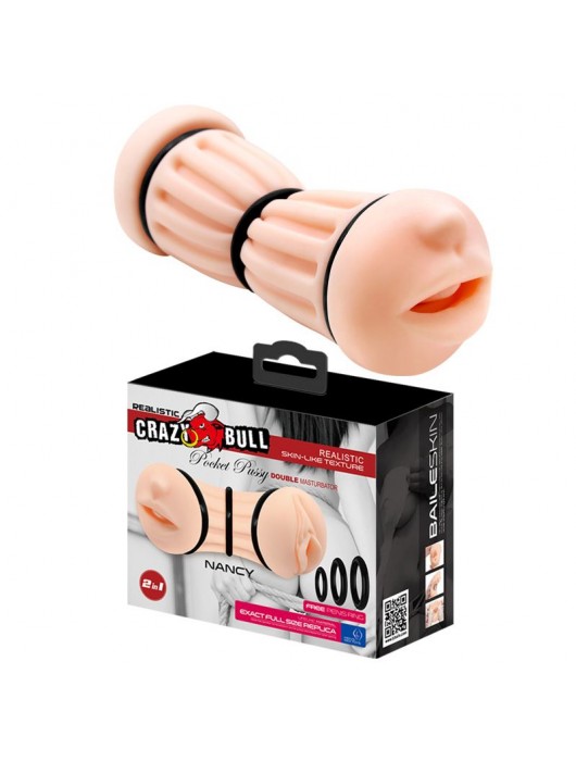 Телесный двусторонний мастурбатор Nancy - ротик и вагина - Baile - в Самаре купить с доставкой