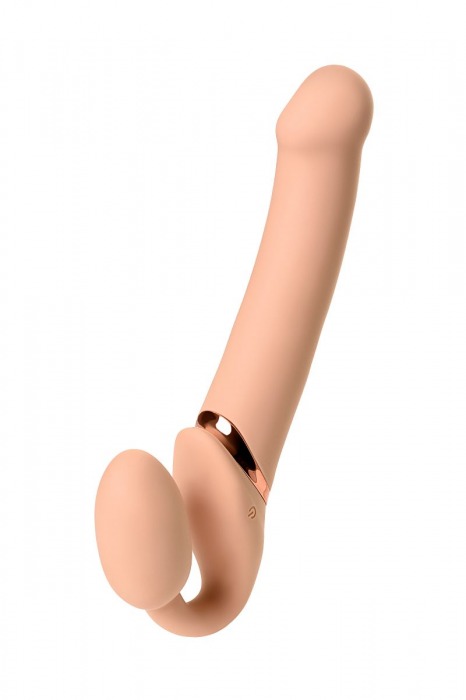 Телесный безремневой вибрострапон Vibrating Bendable Strap-On L - Strap-on-me - купить с доставкой в Самаре