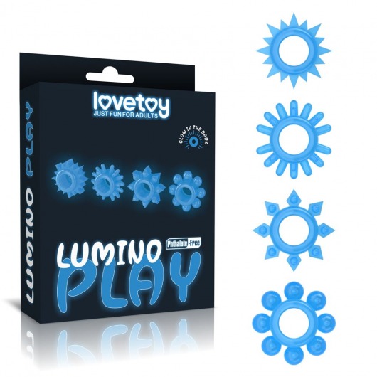 Набор из 4 голубых, светящихся в темноте эрекционных колец Lumino Play - Lovetoy - в Самаре купить с доставкой