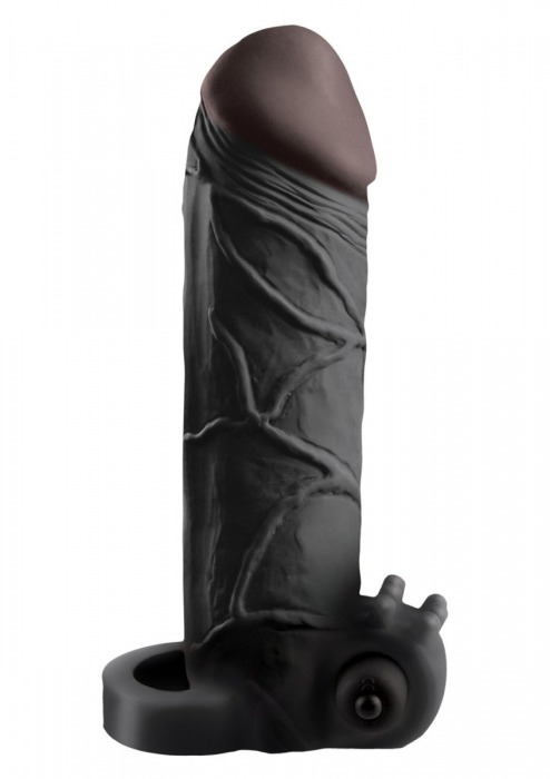 Чёрная вибронасадка с кольцом Vibrating Real Feel 2 Extension - 16 см. - Pipedream - в Самаре купить с доставкой