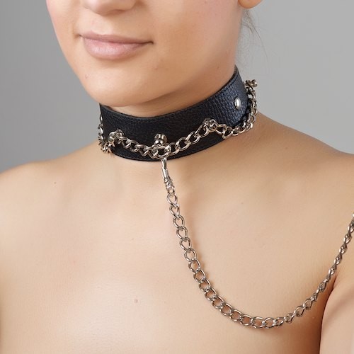 Чёрный ошейник из натуральной кожи - Sitabella - купить с доставкой в Самаре