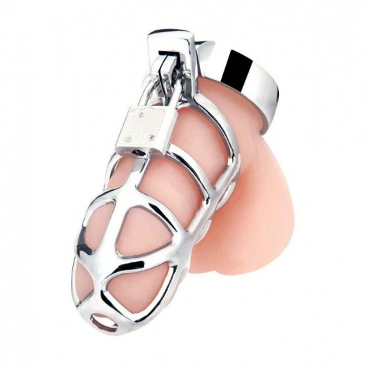 Серебристая металлическая клетка для члена с замком Enslave Cock Cage - BlueLine - купить с доставкой в Самаре