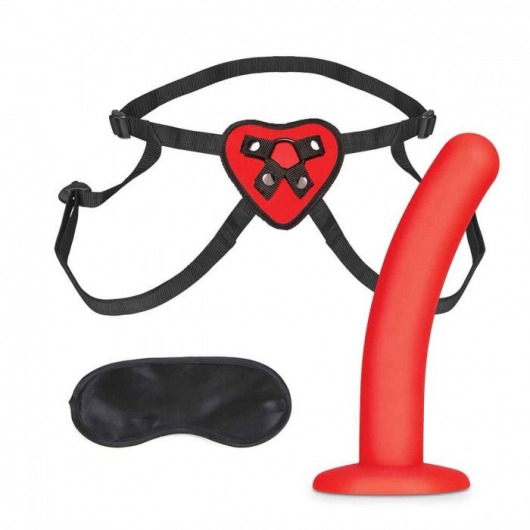 Красный поясной фаллоимитатор Red Heart Strap on Harness   5in Dildo Set - 12,25 см. - Lux Fetish - купить с доставкой в Самаре