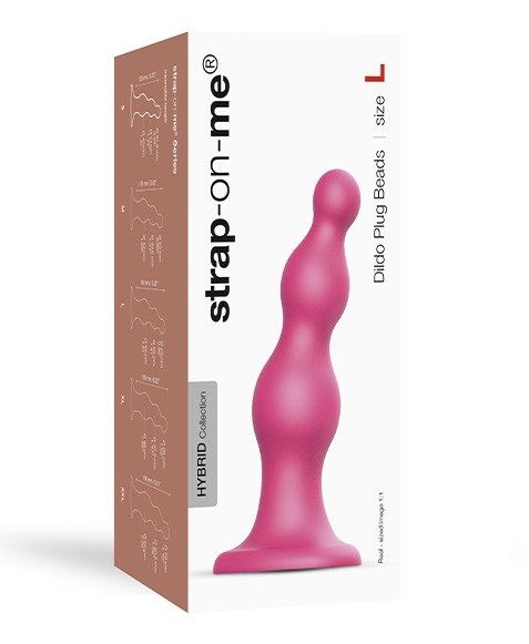 Розовая насадка Strap-On-Me Dildo Plug Beads size L - Strap-on-me - купить с доставкой в Самаре