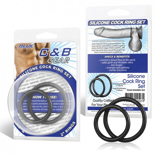 Набор из двух черных силиконовых колец разного диаметра SILICONE COCK RING SET - BlueLine - в Самаре купить с доставкой
