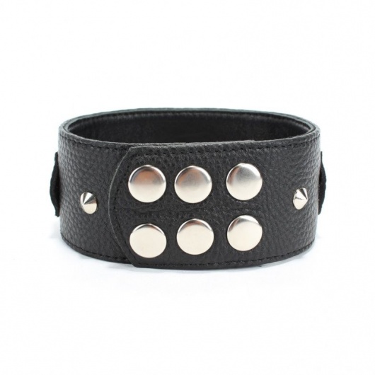 Черный кожаный ошейник с короткими шипами - БДСМ Арсенал - купить с доставкой в Самаре