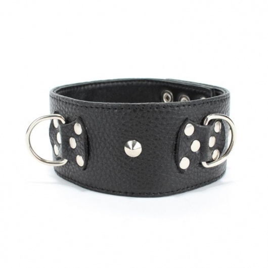 Черный кожаный ошейник с короткими шипами - БДСМ Арсенал - купить с доставкой в Самаре