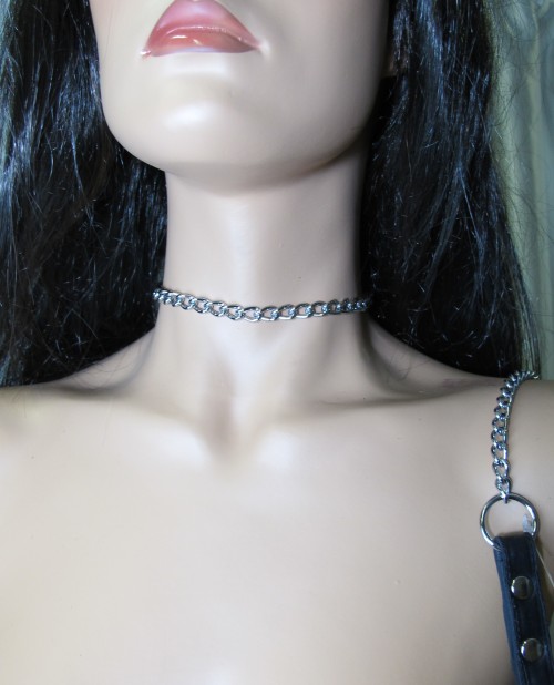 Металлический поводок с кожаной ручкой - БДСМ Арсенал - купить с доставкой в Самаре