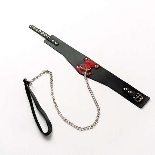 Черный широкий ошейник с красным декором и поводком - Crazy Handmade - купить с доставкой в Самаре
