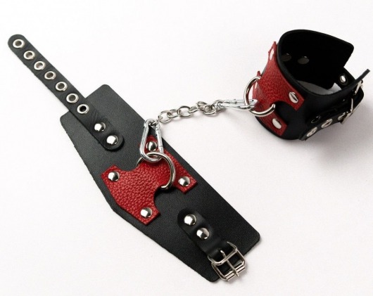Черные кожаные оковы с красными вставками - Crazy Handmade - купить с доставкой в Самаре