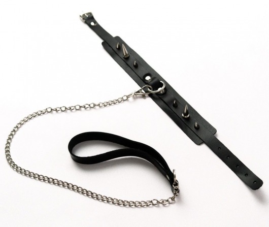 Черный ошейник с шипами и поводком - Crazy Handmade - купить с доставкой в Самаре
