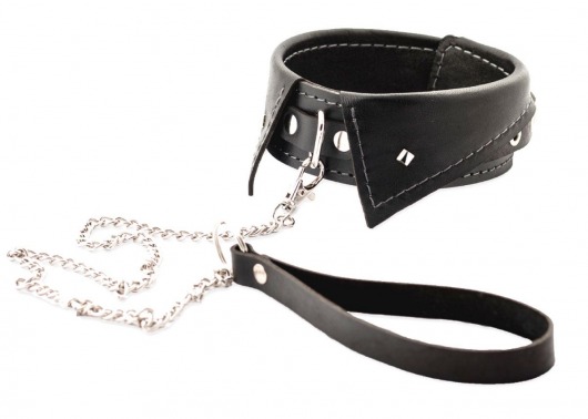 Черный ошейник-воротничок с металлическим поводком - Crazy Handmade - купить с доставкой в Самаре