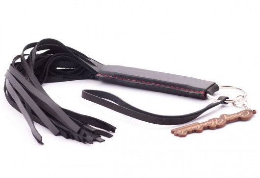 Черная кожаная плеть с удобной ручкой - 50 см. - Crazy Handmade - купить с доставкой в Самаре