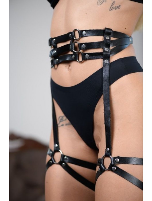 Кожаные гартеры на поясе Esteria - БДСМ Арсенал - купить с доставкой в Самаре