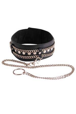 Чёрный ошейник с цепочками и поводком - Sitabella - купить с доставкой в Самаре
