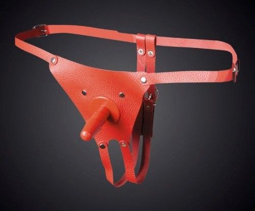 Красные кожаные универсальные трусики со штырьком для насадок - Sitabella - купить с доставкой в Самаре