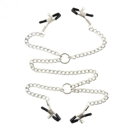 Серебристые зажимы для сосков и половых губ на тонкой цепочке - Notabu - купить с доставкой в Самаре