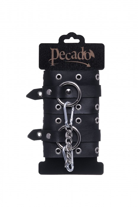 Черные кожаные однослойные наручники с люверсами - Pecado - купить с доставкой в Самаре