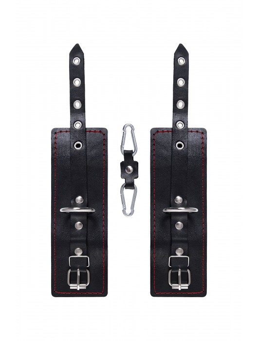 Черные кожаные однослойные наручники с контрастной строчкой - Pecado - купить с доставкой в Самаре