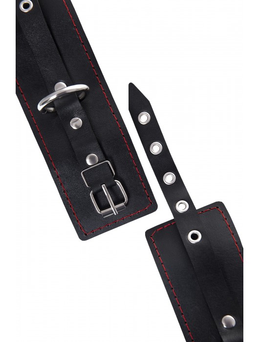 Черные кожаные однослойные наручники с контрастной строчкой - Pecado - купить с доставкой в Самаре