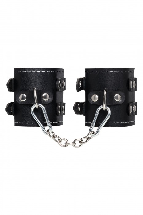 Черные кожаные наручники с двумя ремнями и красной подкладкой - Pecado - купить с доставкой в Самаре