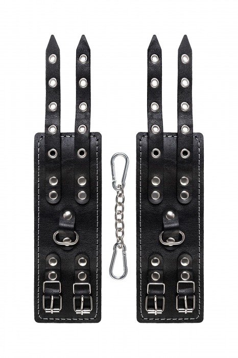 Черные кожаные наручники с двумя ремнями и красной подкладкой - Pecado - купить с доставкой в Самаре