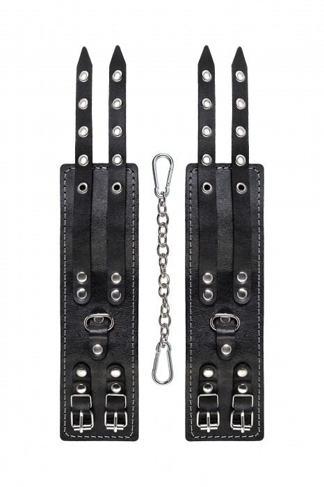 Черные кожаные оковы с двумя ремнями и красной подкладкой - Pecado - купить с доставкой в Самаре