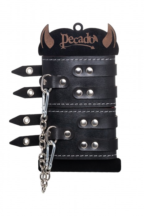 Черные кожаные оковы с двумя ремнями и красной подкладкой - Pecado - купить с доставкой в Самаре