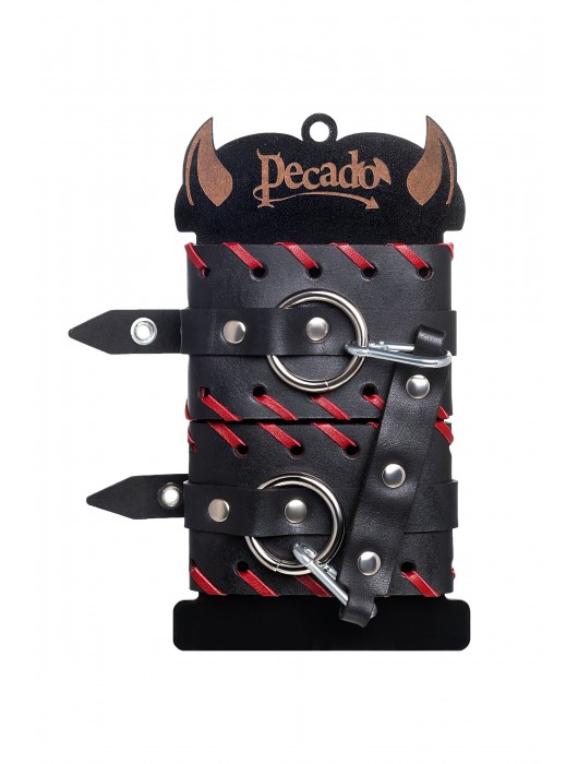 Черно-красные оковы из натуральной кожи - Pecado - купить с доставкой в Самаре