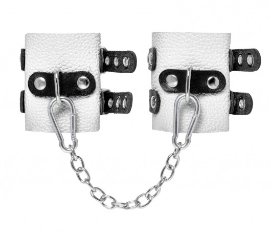 Бело-черные наручники с двумя ремешками и люверсами - Pecado - купить с доставкой в Самаре